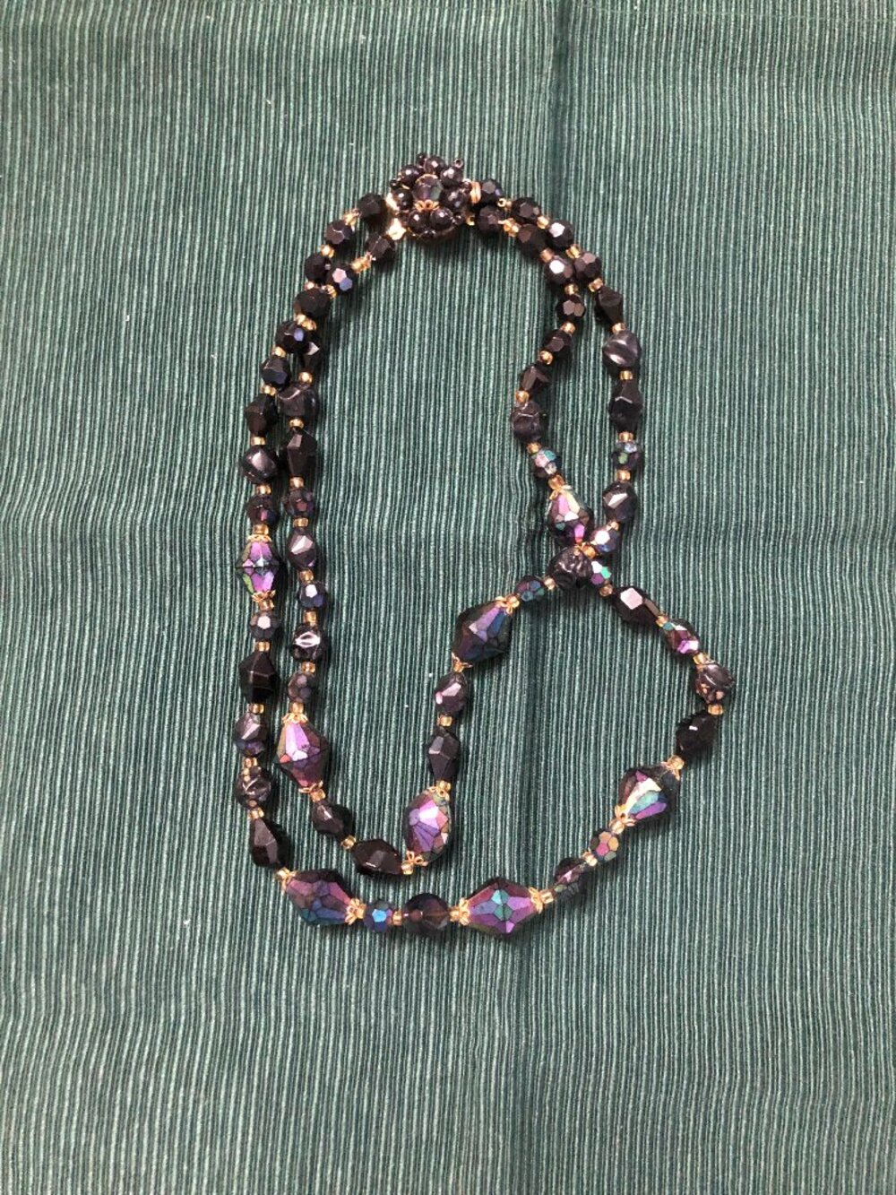 Vintage Western Germany double strand Black Iridescent beaded necklace